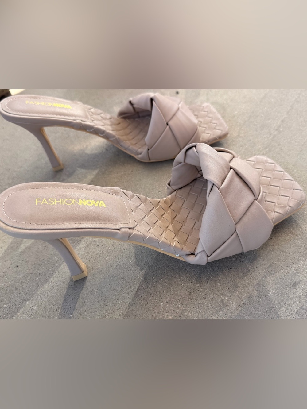 Fashion Nova Nude Woven Braided Heeled Mules Sandals